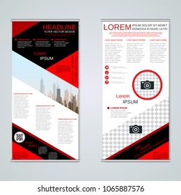 Modern roll-up abstract geometric style business banners, two-sided flyer vector design template