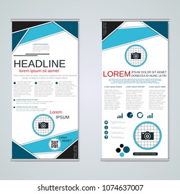 Modern roll-up abstract geometric style business banners, two-sided flyer vector design template