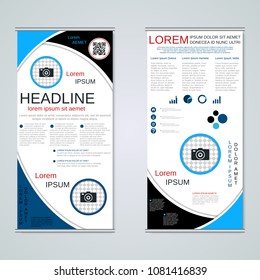 Modern roll-up abstract geometric style business banners, two-sided flyer vector design template