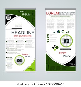 Modern roll-up abstract geometric style business banners, two-sided flyer vector design template