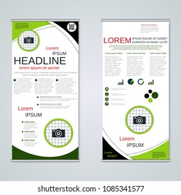 Modern roll-up abstract geometric style business banners, two-sided flyer vector design template