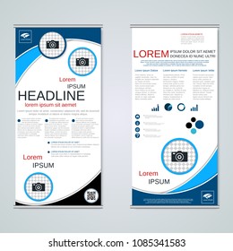 Modern roll-up abstract geometric style business banners, two-sided flyer vector design template