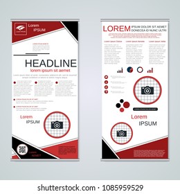 Modern roll-up abstract geometric style business banners, two-sided flyer vector design template