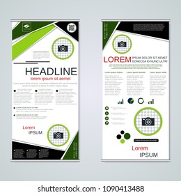 Modern roll-up abstract geometric style business banners, two-sided flyer vector design template