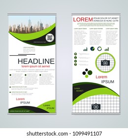 Modern roll-up abstract geometric style business banners, two-sided flyer vector design template