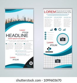 Modern roll-up abstract geometric style business banners, two-sided flyer vector design template