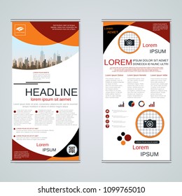 Modern roll-up abstract geometric style business banners, two-sided flyer vector design template