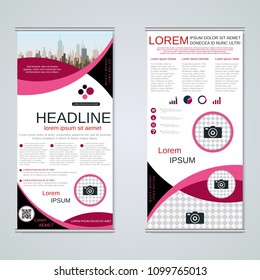 Modern roll-up abstract geometric style business banners, two-sided flyer vector design template