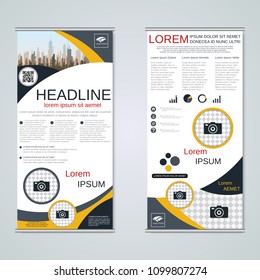 Modern roll-up abstract geometric style business banners, two-sided flyer vector design template