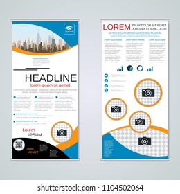 Modern roll-up abstract geometric style business banners, two-sided flyer vector design template