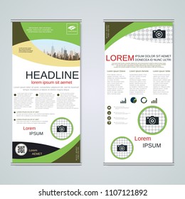 Modern roll-up abstract geometric style business banners, two-sided flyer vector design template