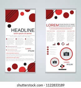 Modern roll-up abstract geometric style business banners, two-sided flyer vector design template