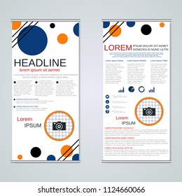 Modern roll-up abstract geometric style business banners, two-sided flyer vector design template