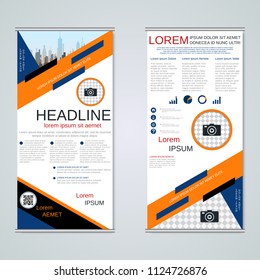 Modern roll-up abstract geometric style business banners, two-sided flyer vector design template