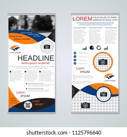 Modern roll-up abstract geometric style business banners, two-sided flyer vector design template