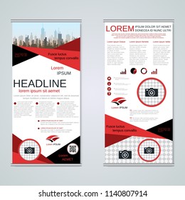 Modern roll-up abstract geometric style business banners, two-sided flyer vector design template