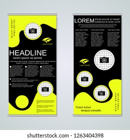 Modern roll-up abstract geometric style business banners, two-sided flyer vector design template