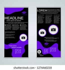 Modern roll-up abstract geometric style business banners, two-sided flyer vector design template