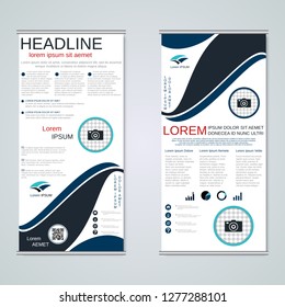 Modern roll-up abstract geometric style business banners, two-sided flyer vector design template