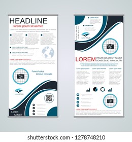 Modern roll-up abstract geometric style business banners, two-sided flyer vector design template