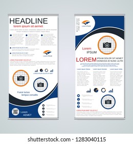 Modern roll-up abstract geometric style business banners, two-sided flyer vector design template