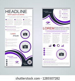 Modern roll-up abstract geometric style business banners, two-sided flyer vector design template