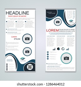 Modern roll-up abstract geometric style business banners, two-sided flyer vector design template