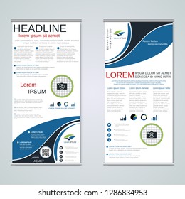 Modern roll-up abstract geometric style business banners, two-sided flyer vector design template