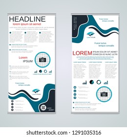 Modern roll-up abstract geometric style business banners, two-sided flyer vector design template