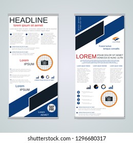 Modern roll-up abstract geometric style business banners, two-sided flyer vector design template