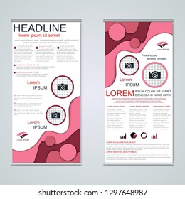 Modern roll-up abstract geometric style business banners, two-sided flyer vector design template