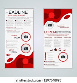Modern roll-up abstract geometric style business banners, two-sided flyer vector design template