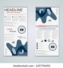 Modern roll-up abstract geometric style business banners, two-sided flyer vector design template