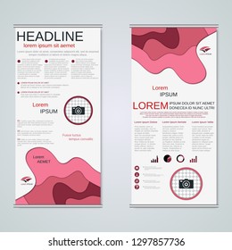Modern roll-up abstract geometric style business banners, two-sided flyer vector design template. Abstract paper cut background