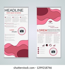 Modern roll-up abstract geometric style business banners, two-sided flyer vector design template. Abstract paper cut background
