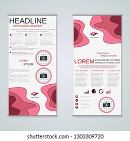 Modern roll-up abstract geometric style business banners, two-sided flyer vector design template. Abstract paper cut background