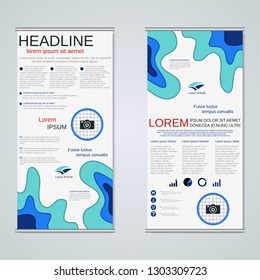 Modern roll-up abstract geometric style business banners, two-sided flyer vector design template. Abstract paper cut background
