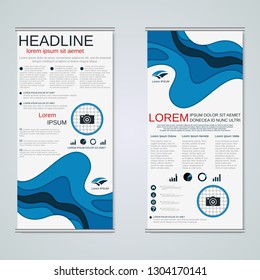 Modern roll-up abstract geometric style business banners, two-sided flyer vector design template. Abstract paper cut background