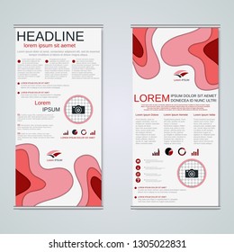 Modern roll-up abstract geometric style business banners, two-sided flyer vector design template. Abstract paper cut background