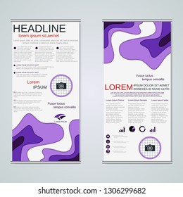 Modern roll-up abstract geometric style business banners, two-sided flyer vector design template. Abstract paper cut background