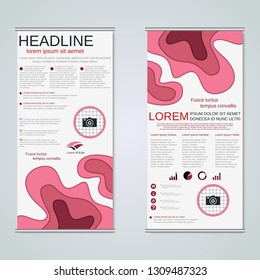 Modern roll-up abstract geometric style business banners, two-sided flyer vector design template. Abstract paper cut background