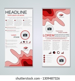 Modern roll-up abstract geometric style business banners, two-sided flyer vector design template. Abstract paper cut background