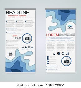 Modern roll-up abstract geometric style business banners, two-sided flyer vector design template. Abstract paper cut background