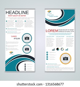 Modern roll-up abstract geometric style business banners, two-sided flyer vector design template