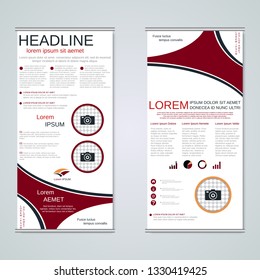 Modern roll-up abstract geometric style business banners, two-sided flyer vector design template