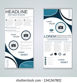 Modern roll-up abstract geometric style business banners, two-sided flyer vector design template