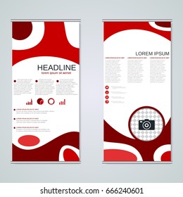 Modern roll-up abstract geometric style business banners, two-sided flyer vector design template