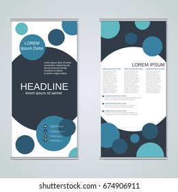 Modern roll-up abstract geometric style business banners, two-sided flyer vector design template