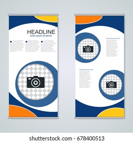 Modern roll-up abstract geometric style business banners, two-sided flyer vector design template