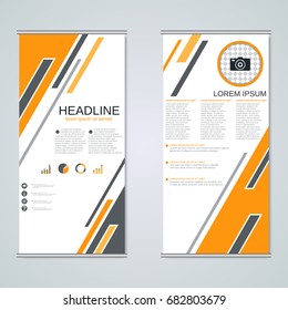 Modern roll-up abstract geometric style business banners, two-sided flyer vector design template